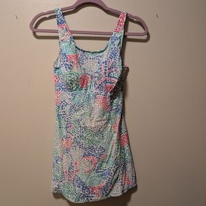Vintage Sea Waves Tank Dress Swimsuit Size 8